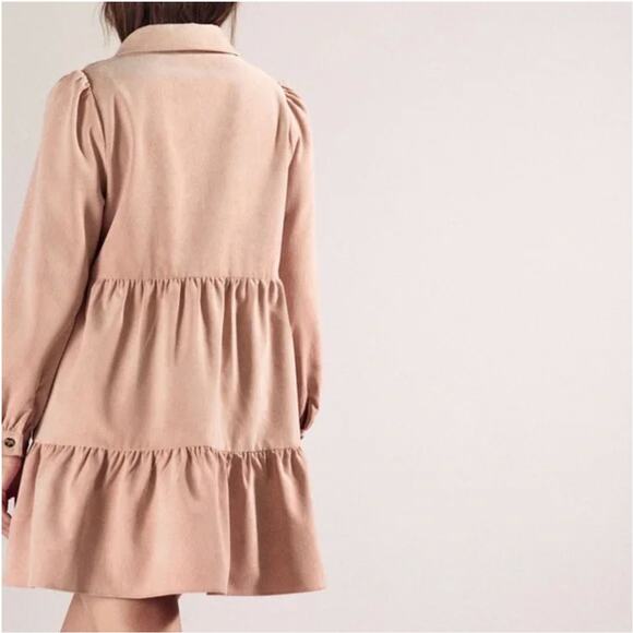 ZARA Corduroy Tiered Long Sleeve Mini Dress in Pink XS - Picture 2 of 7
